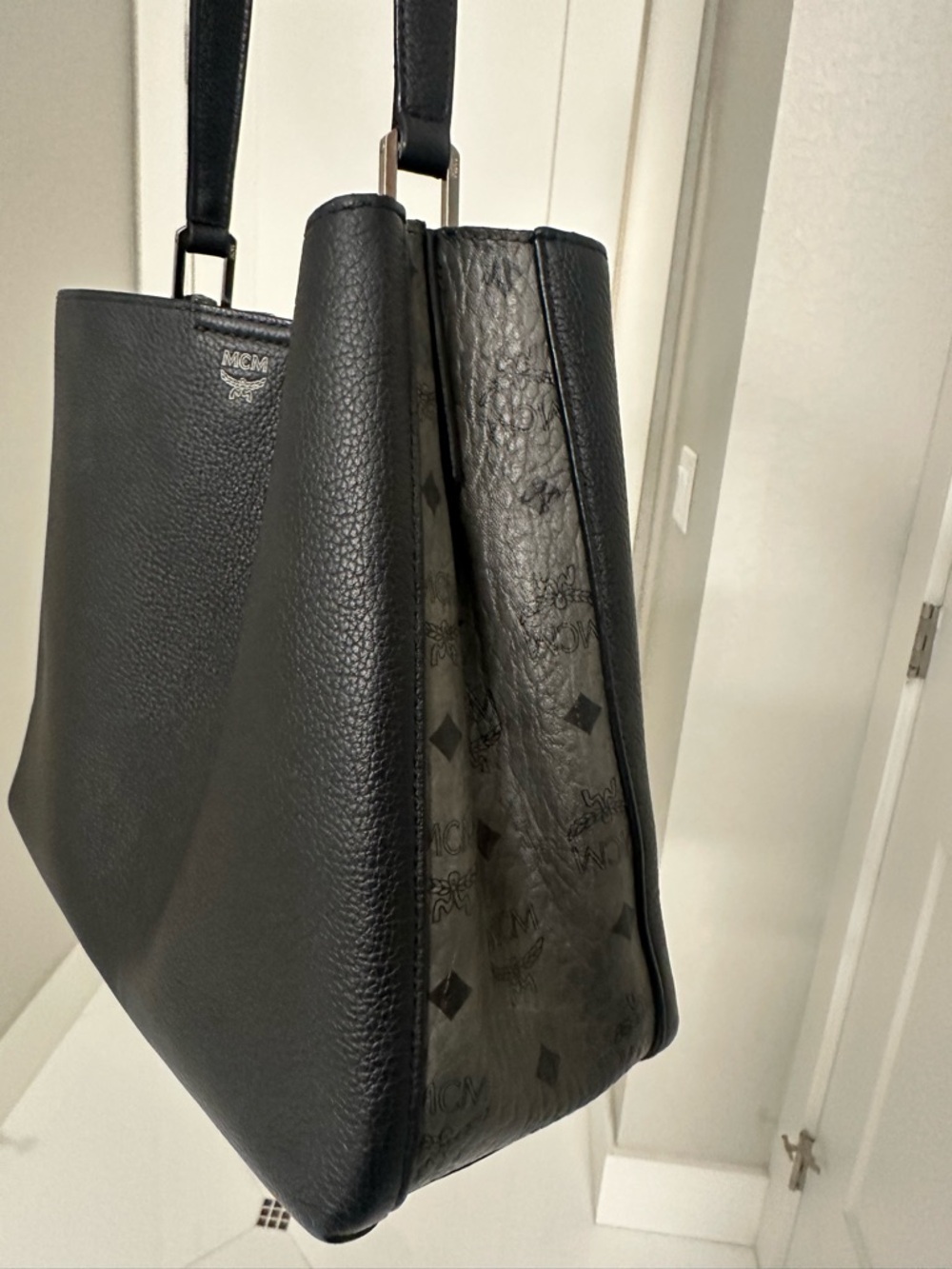 MCM Black Pebbled Leather Sarah Shoulder Tote